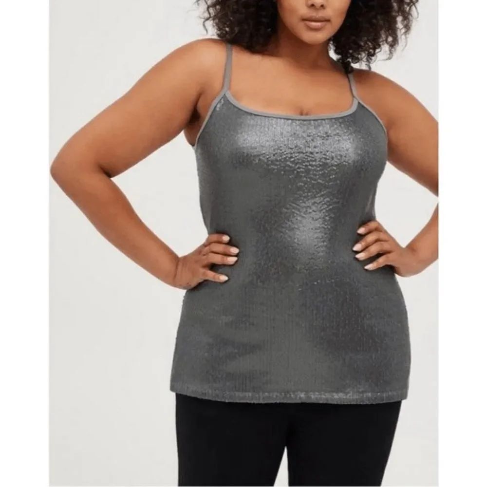 NWT Torrid Crew Neck Foxy Cam Sequin Tank Gray Size 0 Large
